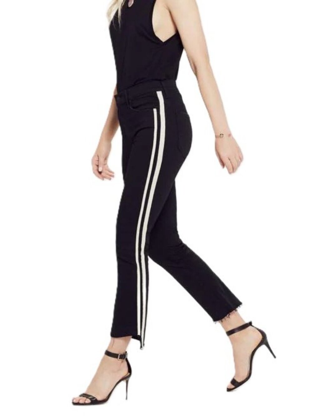 MOTHER Insider Step Crop Fray Jeans 28 Guilty Racer Side Stripe EUC